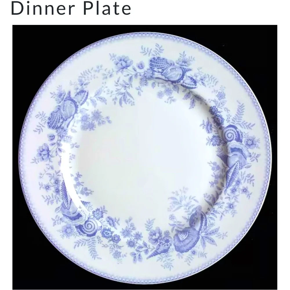 Wedgwood Seashell Blue & White Floral 5 Pc Place Setting England Coastal EUC